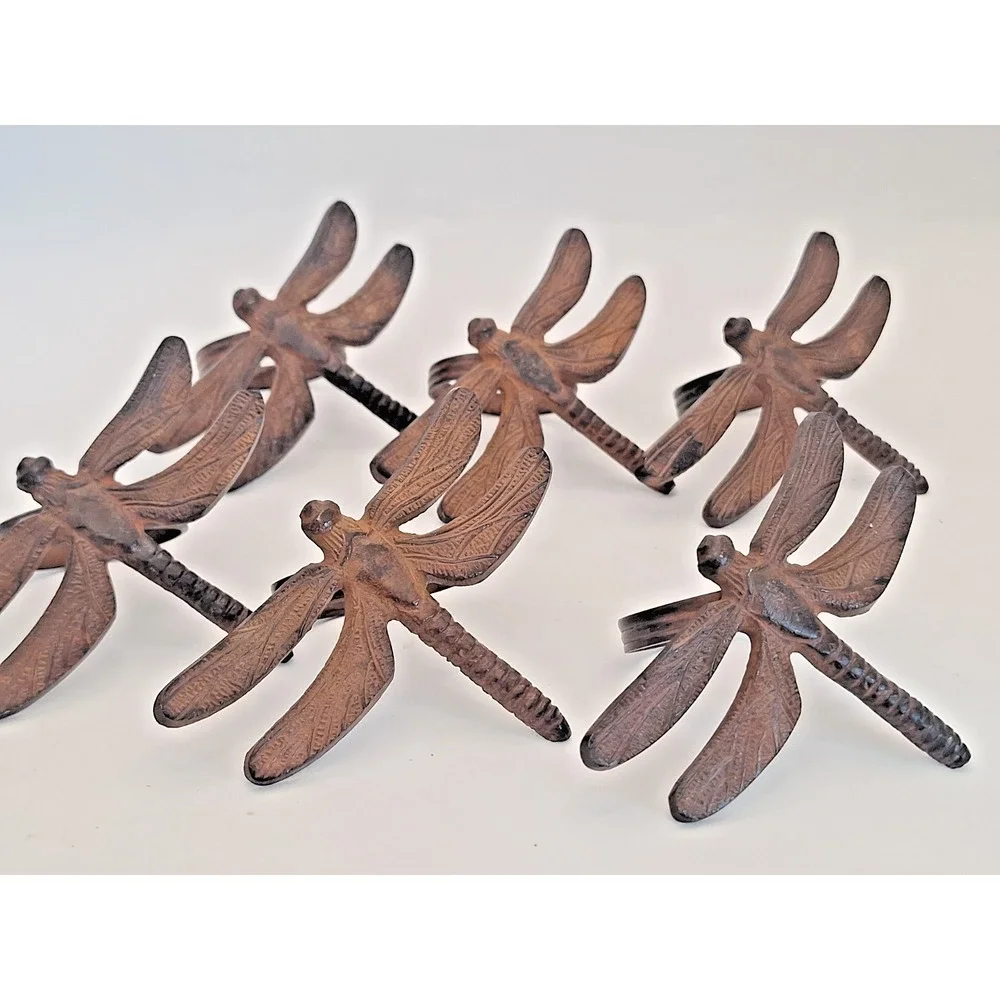 Pier 1 Dragonfly Napkin Rings Set of 6 Cast Iron Fall Autumn Thanksgiving Decor